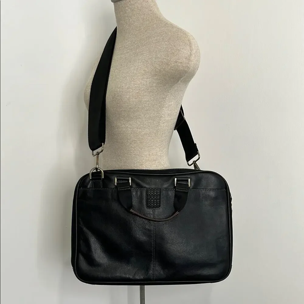 Black Leather Bag Briefcase Boconi Nashville Messenger Office Collage School